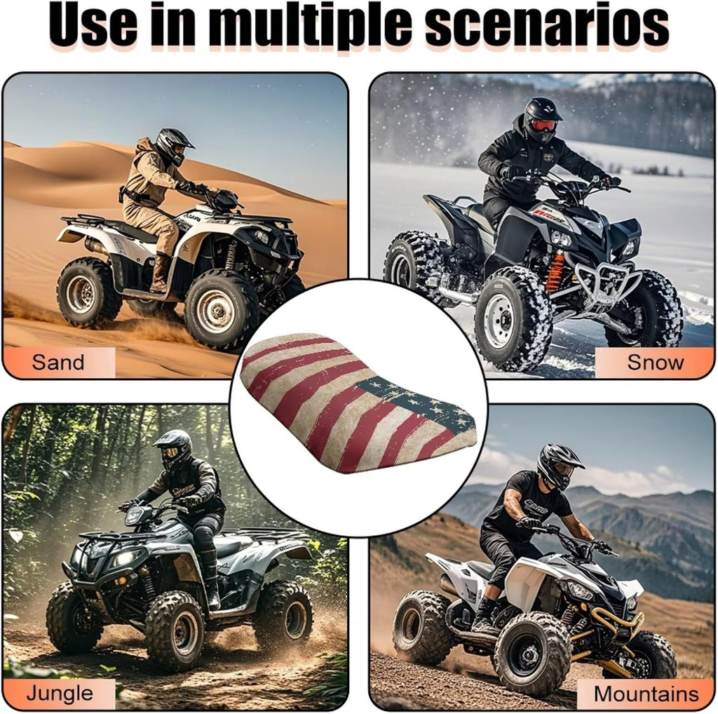 Howilath 4th of July ATV Seat Cover Water-Resistant Non-Slip Motorcycle Seat Cover Four Wheeler Accessories Compatible with Polaris Scrambler 400 500 850 1000 & Honda Rancher 420