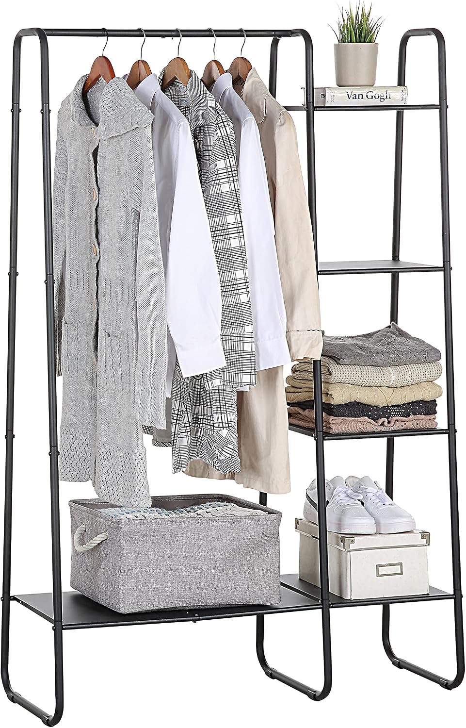 sunnypoint open closet garment rack with 4-tier shelves, main product view