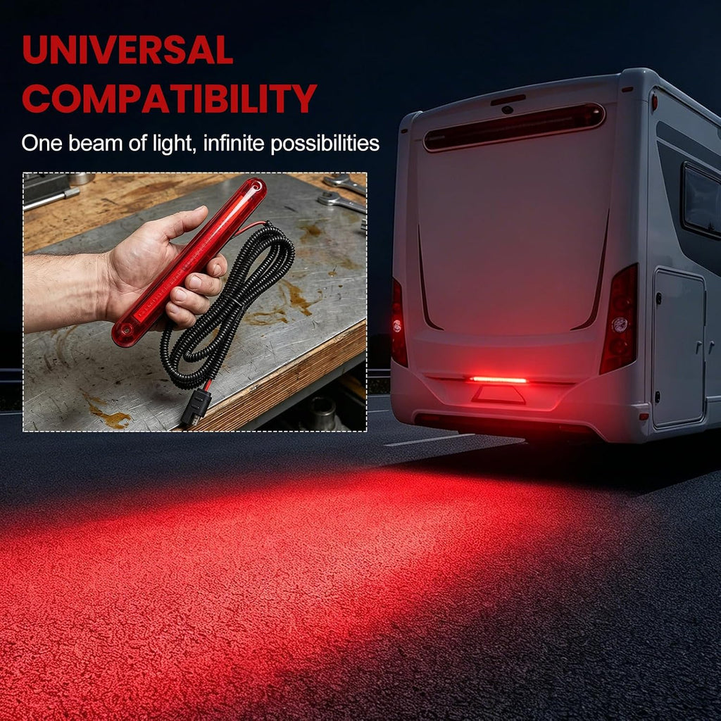 Third Brake Light, 12V Waterproof High Mount Vehicle Stop Lights Assembly with 24 LEDs, Heavy Duty 3rd Rear Braking Lamp Stop Tail Light for Most Cars Trucks SUVs