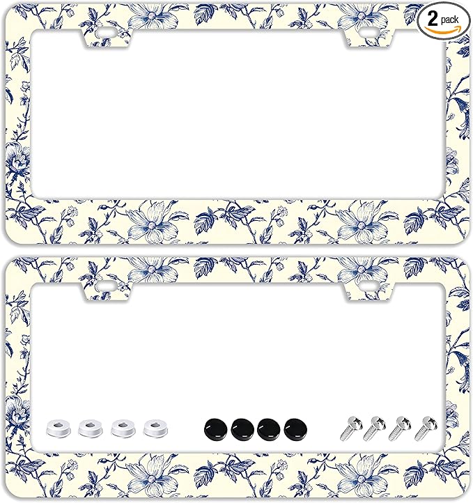Blue Floral Flowers License Plate Frames by TQFTPT