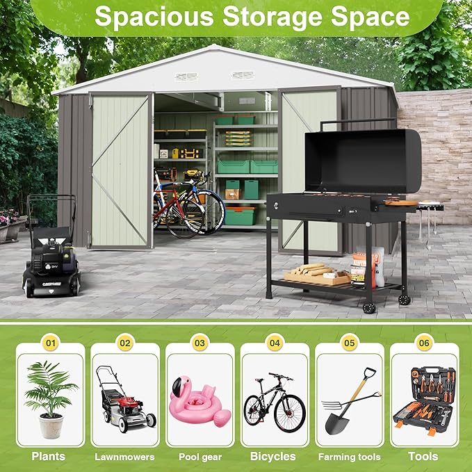 JUMMICO 10 x 10 FT Outdoor Storage Shed, Large Metal Garden Shed & Tool Sheds - Image 3