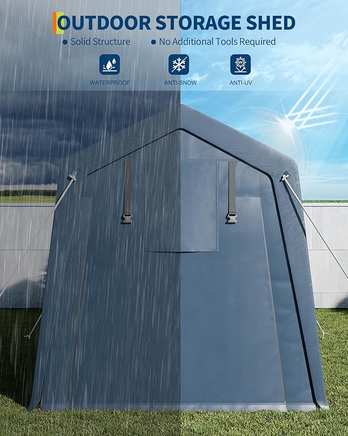 7x15FT Outdoor Storage Shed, Portable Carport - Image 2