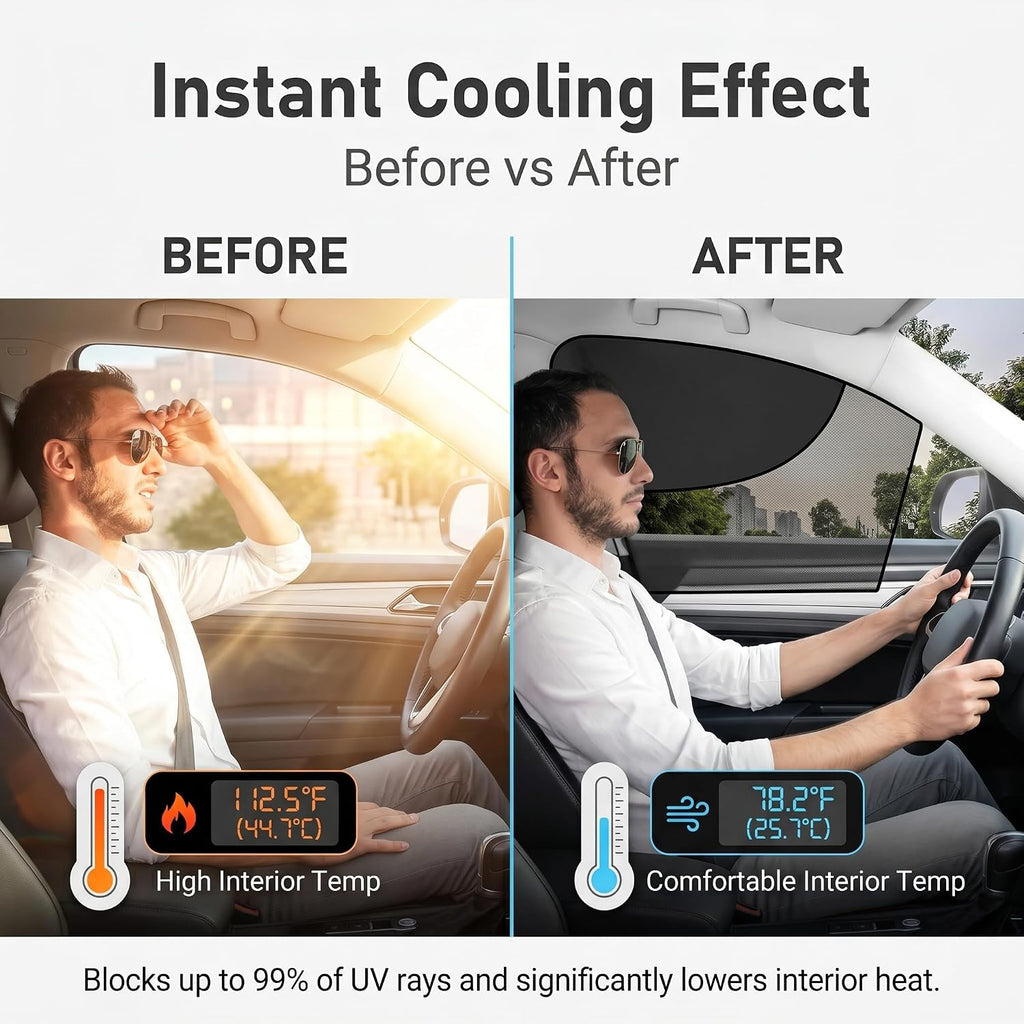 2 PCS Window Sun Shades, Half Blackout See-Through Side Front Window Cover, Double Layer Heat Glare Block Protector, Fit for Driver Passenger (Black)