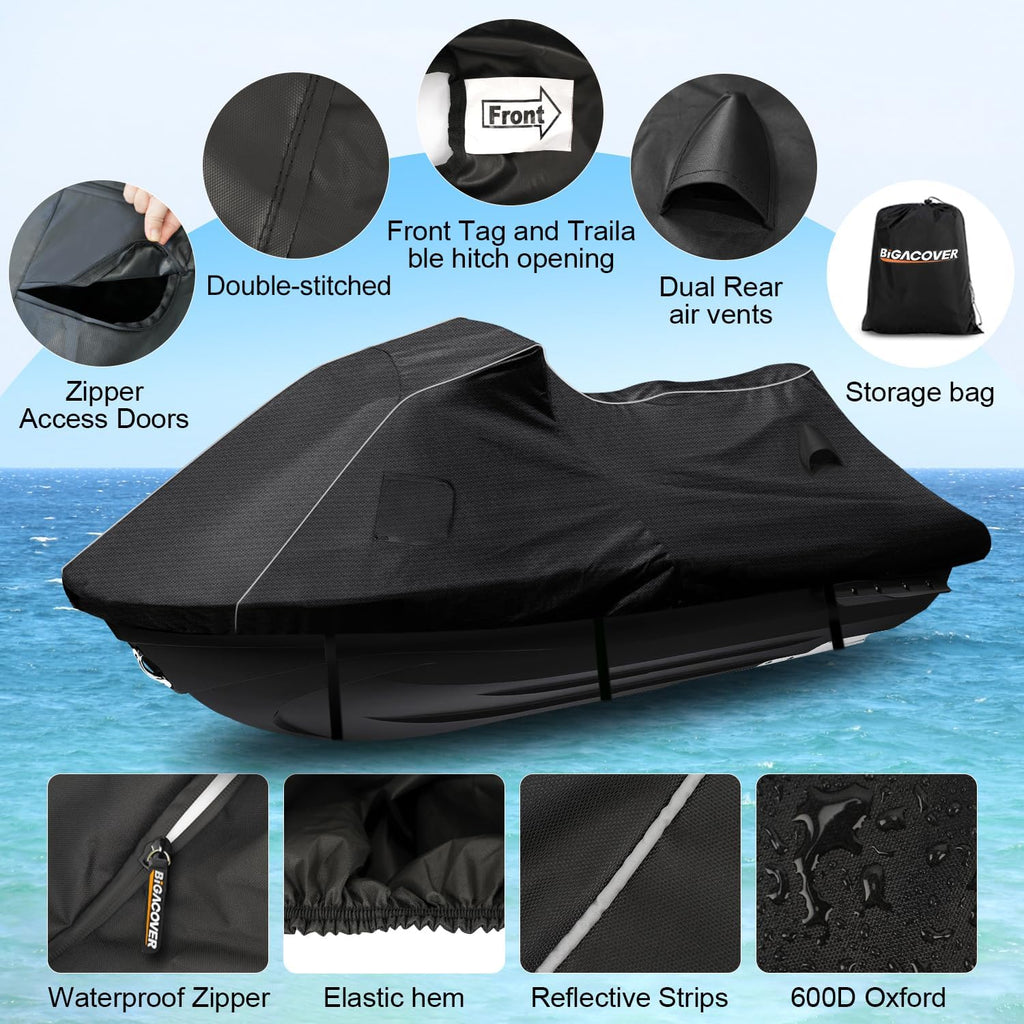 Waterproof Jet Ski Cover for Yamaha 2019-2025 FX SVHO/FX HO OEM Model | 600D Oxford UV-Proof Jetski Waverunner Covers, Trailerable Jetski Cover with Air Vents, Reflective Strips