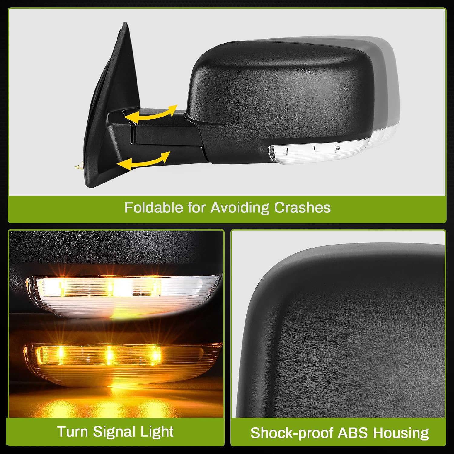 AUTOSAVER88 Side Tow Mirrors Compatible with 2009-2018 Dodge Ram 1500 2010-2017 Dodge Ram 2500 3500, Power Heated Turn Signal Light Door Mirrors Pair