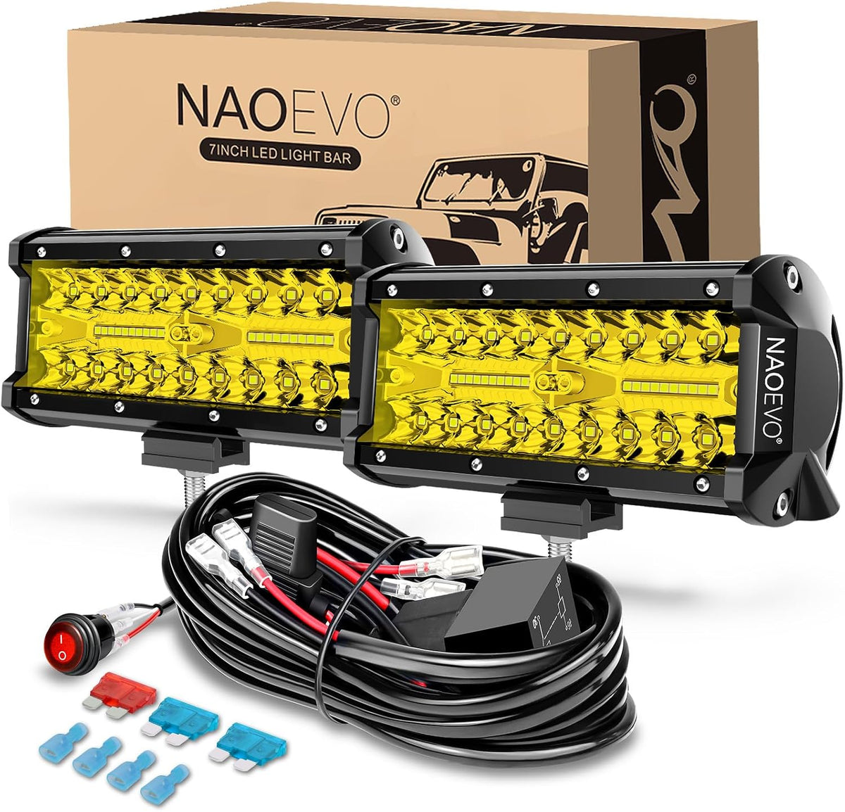 naoevo 7 inch led light bar, yellow led, main product view