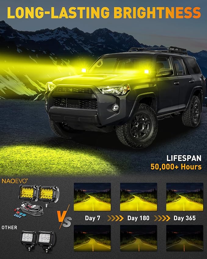 NAOEVO 4 Inch LED Pod Lights, Spot Flood Yellow LED Fog/Driving/Off Road Lights - Image 2