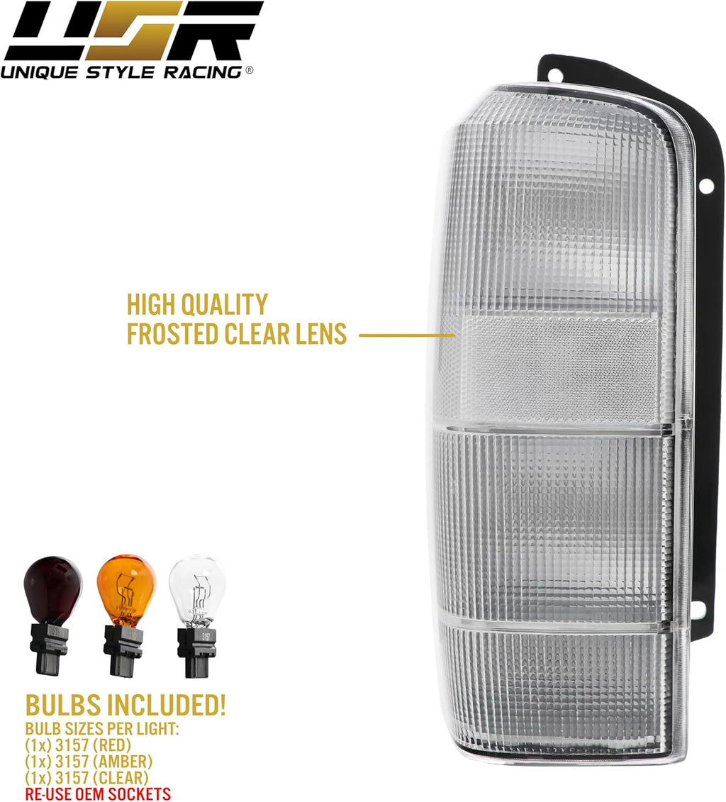 USR 97-01 Cherokee XJ Tail Light – Rear Tail Lamps Assembly (Left + Right) Pair - Compatible with 1997-2001 Jeep Cherokee XJ SUV All Models/Trims (ALL CLEAR LENS TAIL LIGHTS with x6 BULBS)