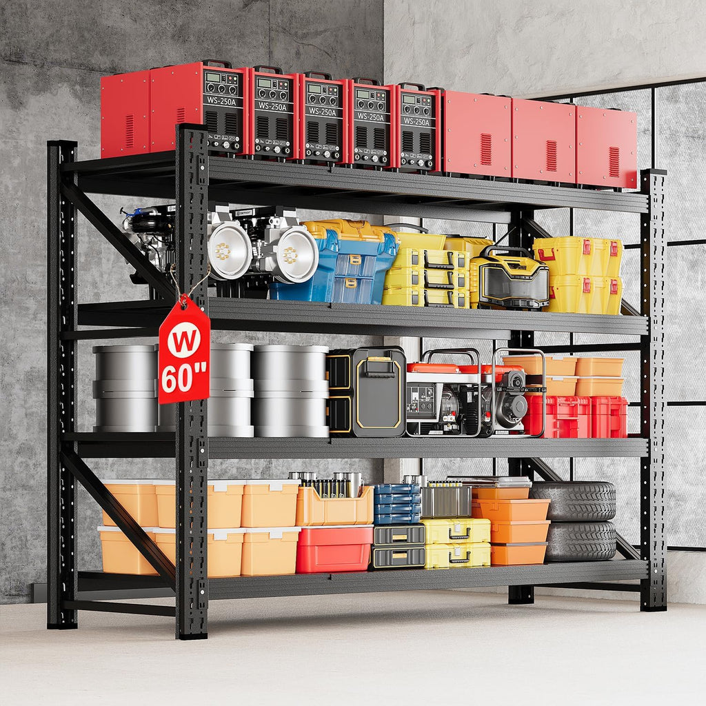 miiiko 60" w storage shelves,5000lbs metal garage storage shown in use