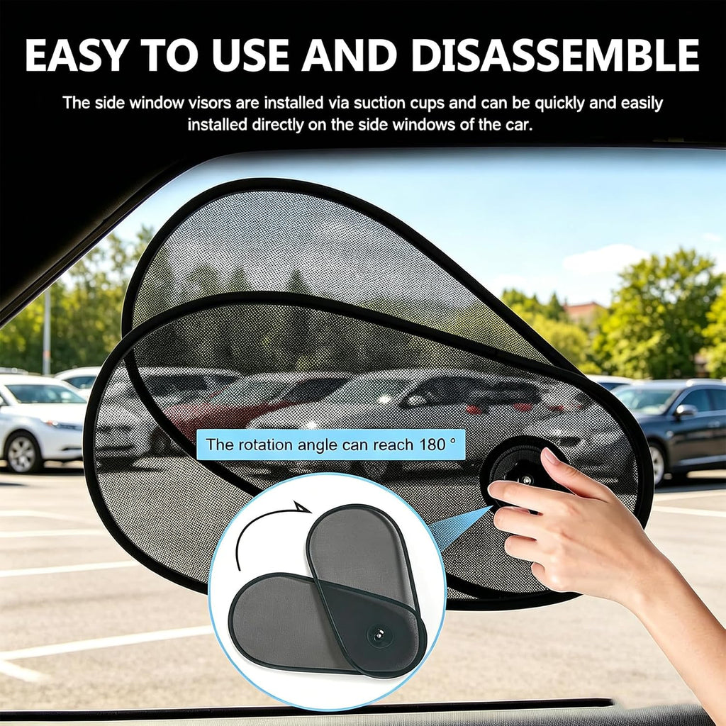 2 PCS Car Window Shades for Baby, 15.75" × 8.27" Rotatable Side Window Sun Shade, Mesh Sun Blocker with Suction Cups, Fits Driver/Passenger/Rear Windows