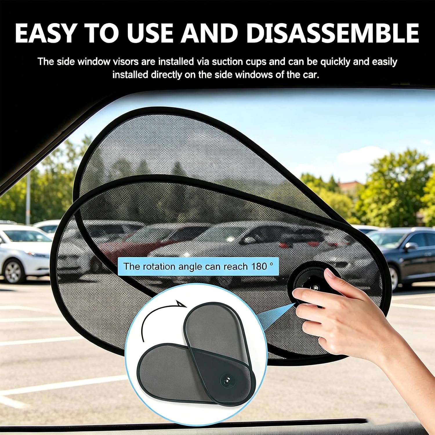 2 PCS Car Window Shades for Baby, 15.75" × 8.27" Rotatable Side Window Sun Shade, Mesh Sun Blocker with Suction Cups, Fits Driver/Passenger/Rear Windows