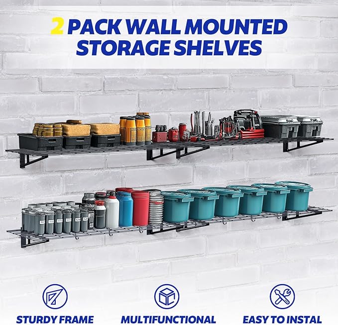 FAHKNS 2 x 6 ft Garage Wall Shelving, 1200LBS Capacity Heavy Duty Metal Wire - Image 3