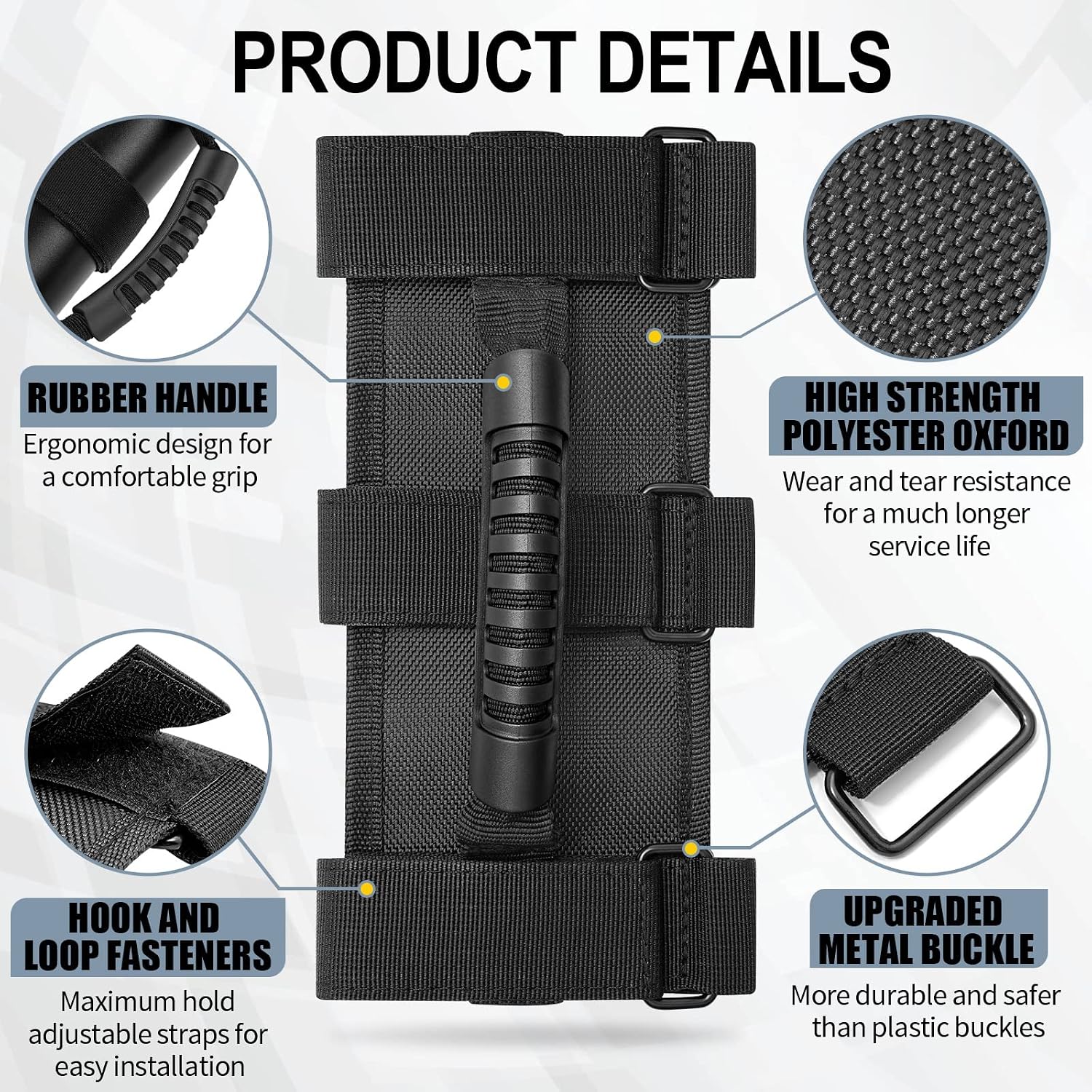 moveland 2 Pack Grab Handle Set Compatible with Jeep Wrangler TJ YJ JK, Easy-to-Fit 3 Straps Design for 1955-2023 Models (Black)
