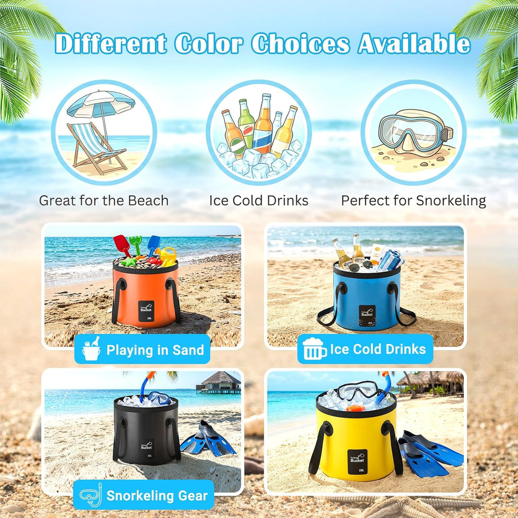 4 Pcs 5 Gallon Collapsible Bucket with Handle Foldable Bucket Water Container for Camping Fishing Car Washing Gardening Outdoor Portable Wash Basin(Blue, Yellow, Orange, Black)