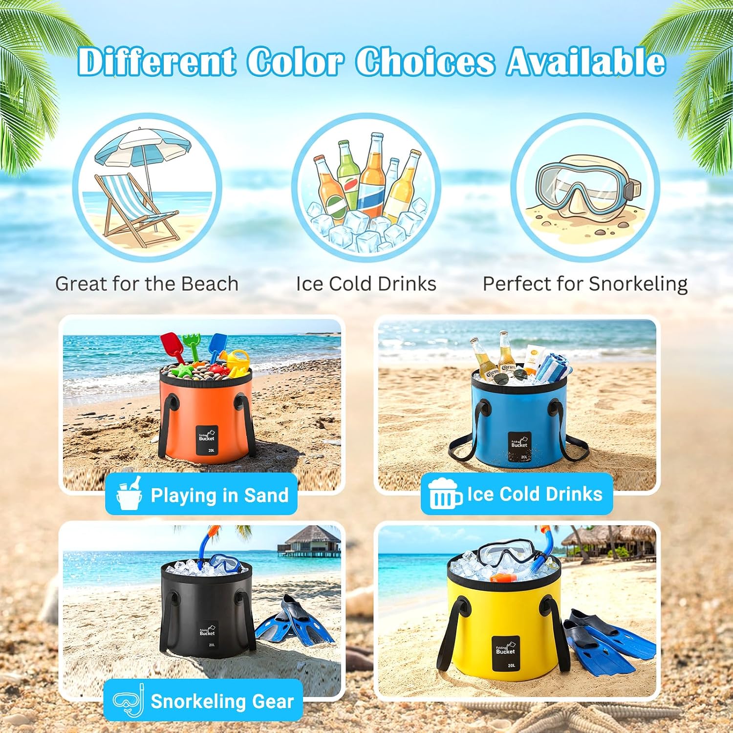 4 Pcs 5 Gallon Collapsible Bucket with Handle Foldable Bucket Water Container for Camping Fishing Car Washing Gardening Outdoor Portable Wash Basin(Blue, Yellow, Orange, Black)