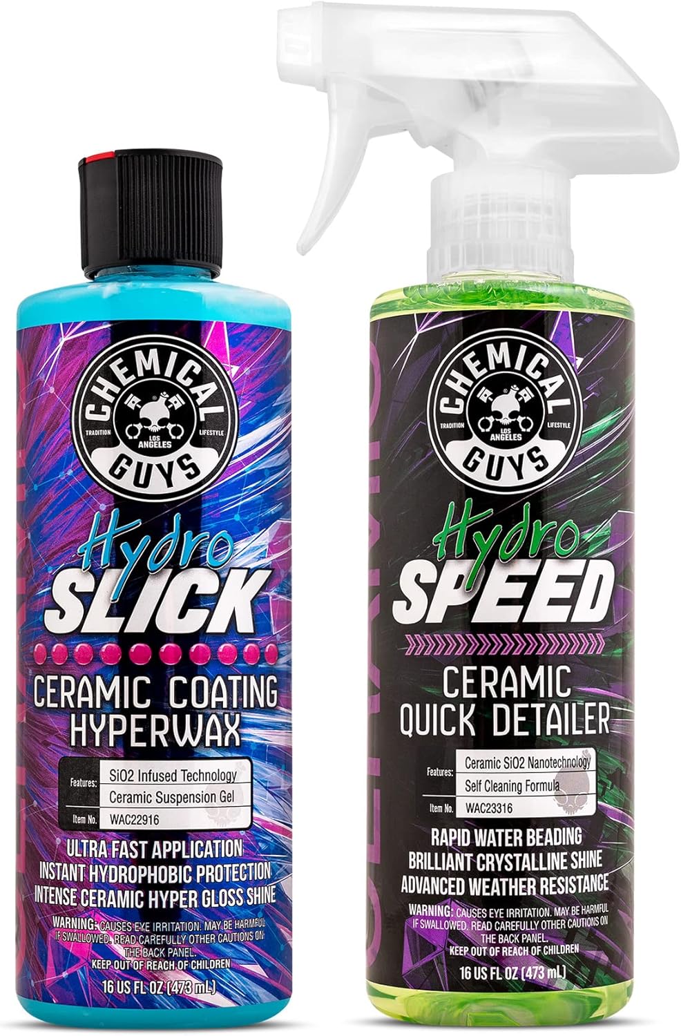 Chemical Guys HydroSlick Hyper Car Wax & HydroSpeed Ceramic Coating Quick Detailer Bundle (2 16 oz Bottles)