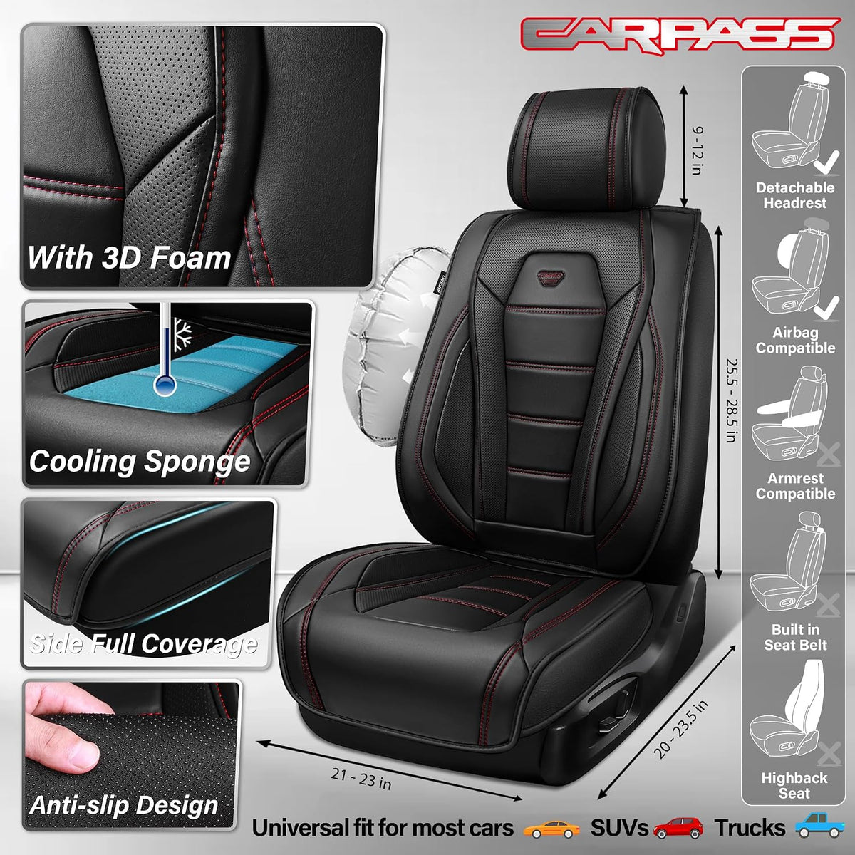 car pass luxury nappa leather car seat covers, close-up detail