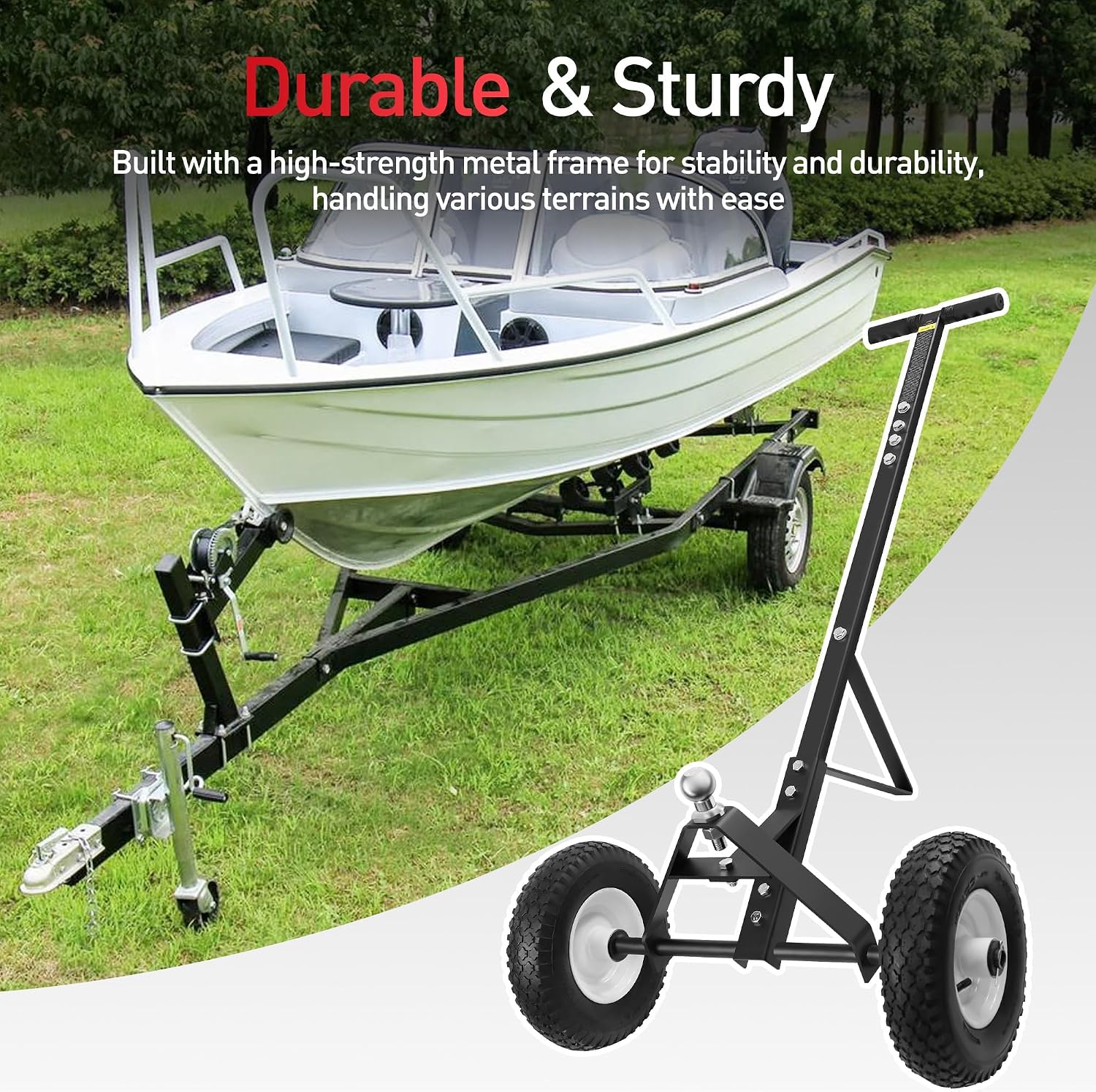 Trailer Dolly, 600LBS Capacity, 1-7/8” Hitch Ball with 12” Solid Tires, Trailer Mover Dolly for Moving, Black Powder Coated Steel