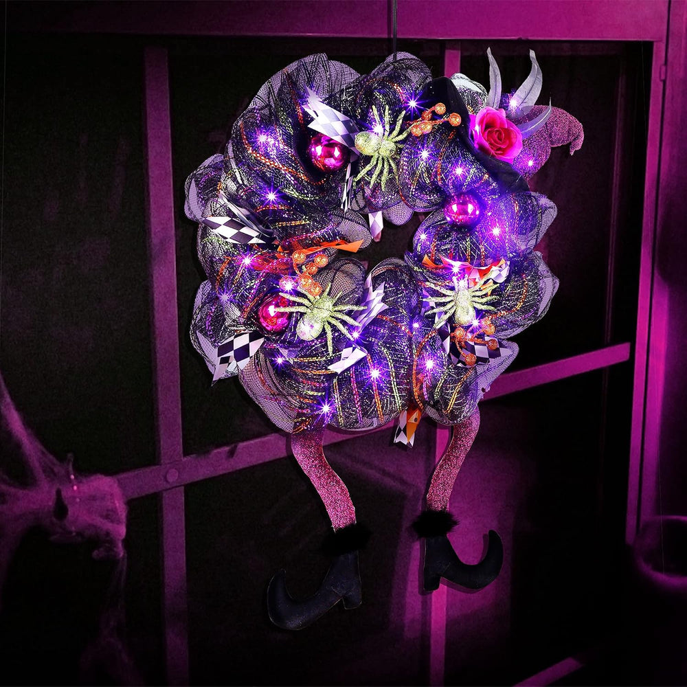 Lulu Home 18"x30" Halloween Wreath, Purple, 30 LED Lighted