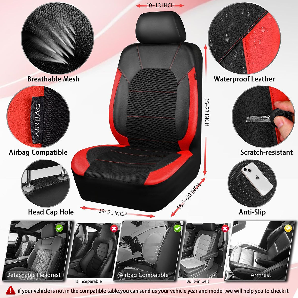 car pass universal leather car seat covers sport, close-up detail