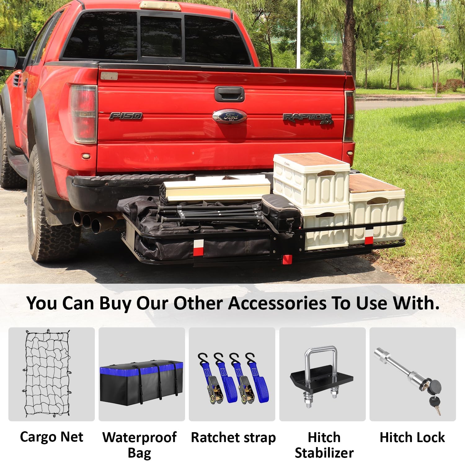 FORWODE 60x20x6 Hitch Cargo Carrier for 2 Inch Receiver, 500LB Capacity Hitch Mount Cargo Rack Carrier, Folding Hitch Cargo Basket with Antirust Coat