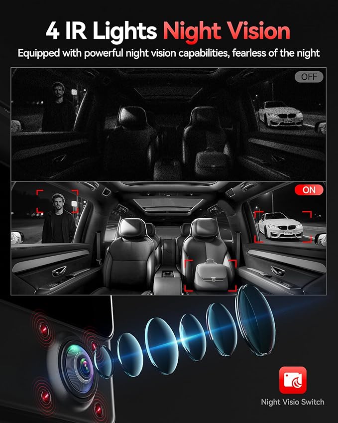 REDTIGER 530° Dash Cam 3 Channel, 2.5K+2.5K+1080P Triple Car Camera - Image 8