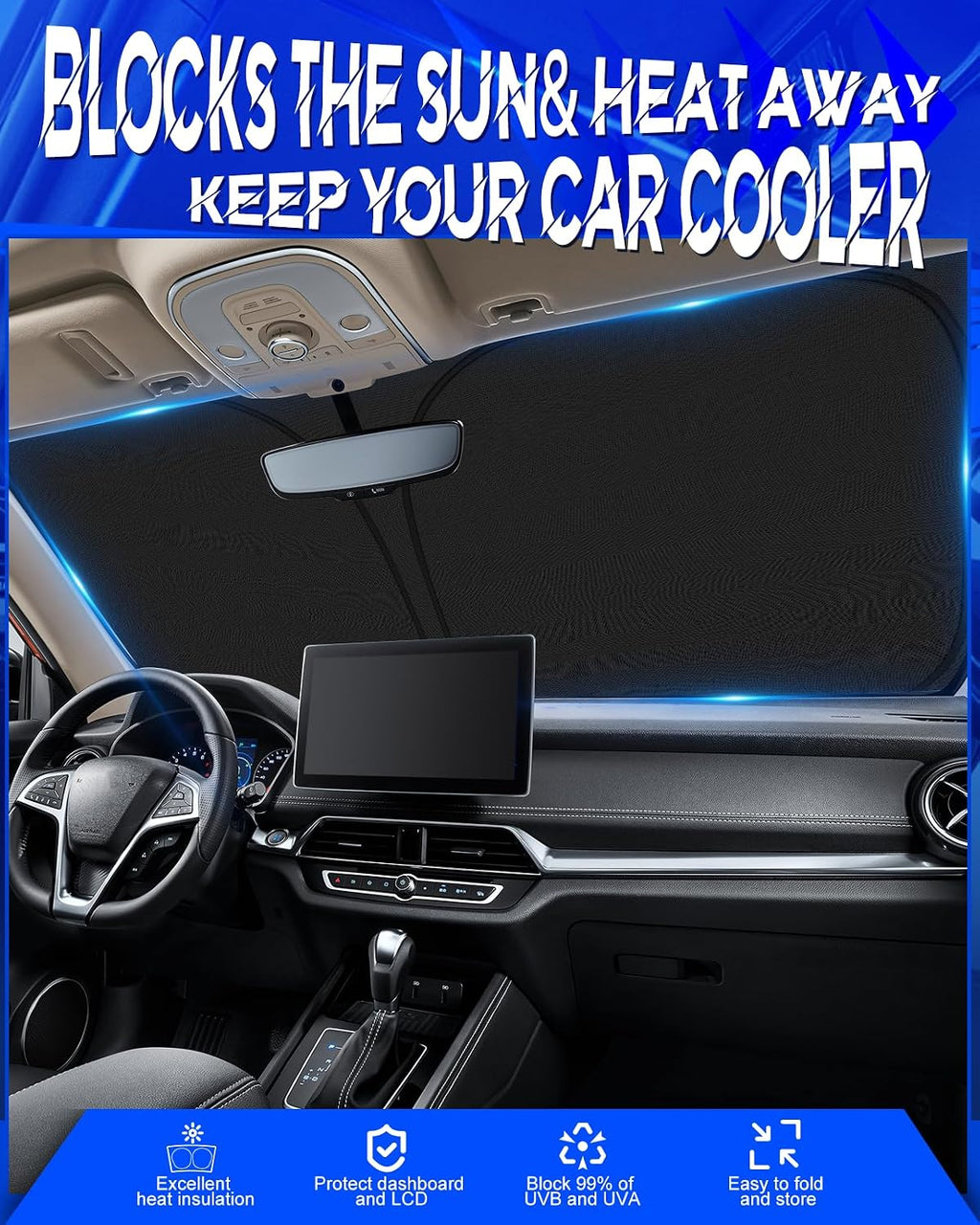 Car Windshield Sun Shade Compatible for 2024 2025 2026 Le-xus GX 550 Accessories, Foldable Window Sunshade Block UV Rays and Sun Heat