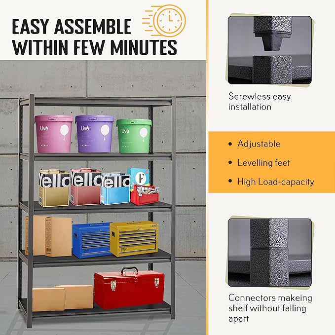 Rigma 5 Tier Garage Shelf, Heavy Duty Steel Shelving Unit, Adjustable Metal - Image 5