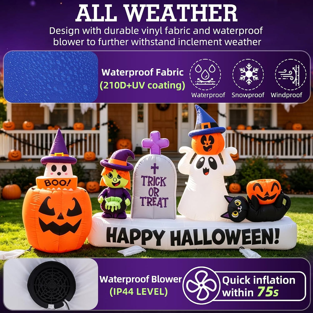 9 FT Long Halloween Animated Ghost Pumpkin Witch Tombstone Cat Inflatables