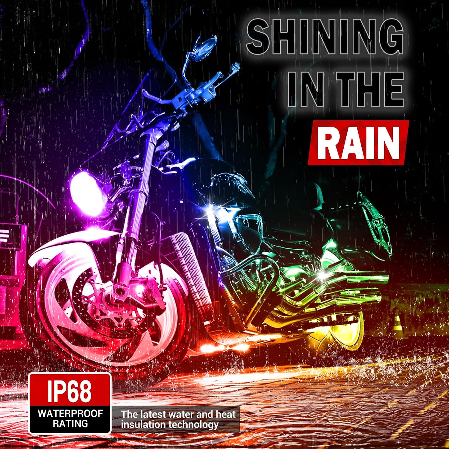 8Pcs Motorcycle LED Light Kit, 12 LEDs SMD Chips Magic-RGB Multicolor Lights, Underglow Kit with APP/RF Remote Control, Fit Most Motorcycles, ATV, UTV