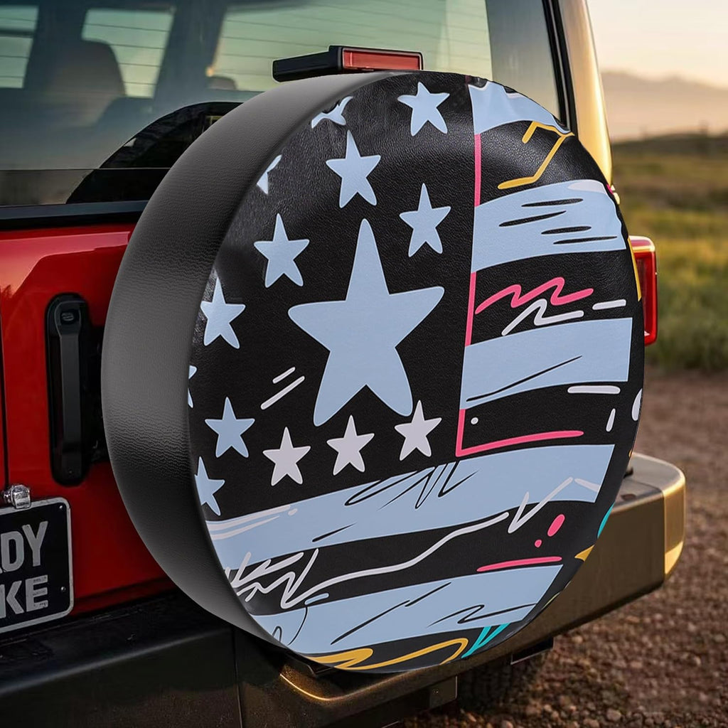 Moonet Spare Tire Cover for RV Trailer,SUV,Truck，Waterproof PVC Faux Leather Tire Cover with Flag Pattern,Tough Tire Wheel Soft Cover (Fit for Tire Diameter 24"-26")