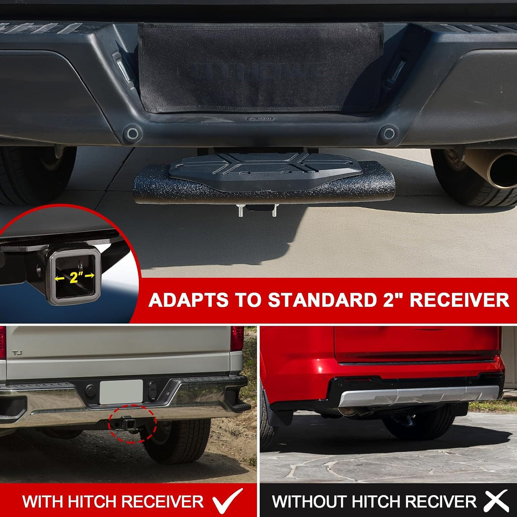 Trailer Hitch Step for 2" Hitch Receiver Universal Fit for Trucks SUV Car Van, Carbon Steel with Dual-Stage Black Powder Anti-Slip Tow Hitch Step