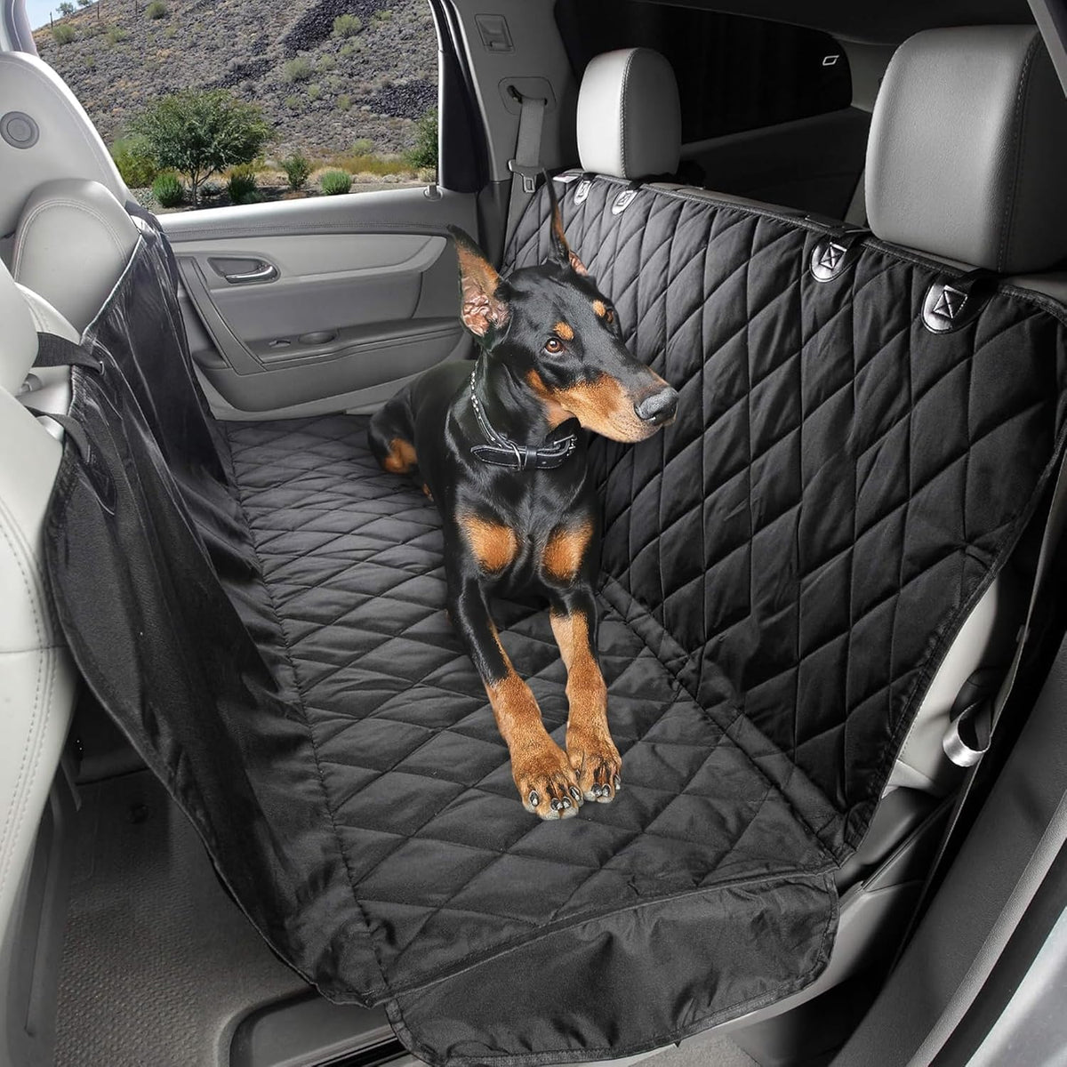 4knines heavy-duty rear seat cover for dogs, black, main product view