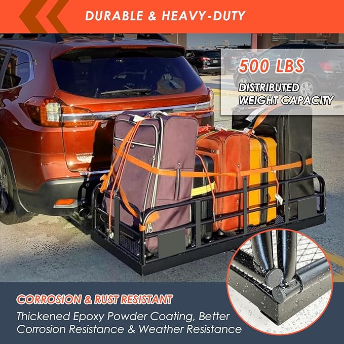 MeeFar High Rail Trailer Folding Hitch Mount Cargo Carrier Basket 60" X 24" X - Image 3