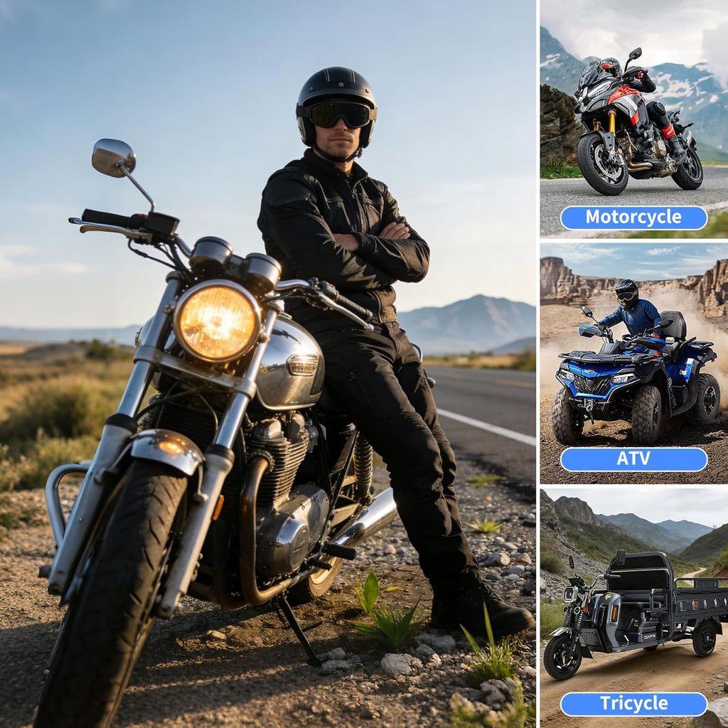 Motorcycle USB Charger, 3-in-1 Fast Charging with USB-A & USB-C + Retractable Type-C Cable, 12–24V Waterproof IP56, LED Voltmeter, Handlebar & Mirror Mount for Motorbike ATV
