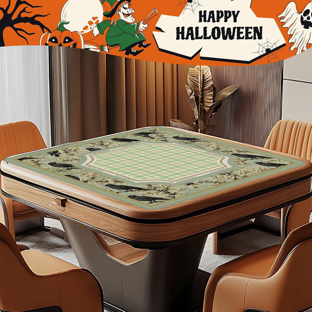 Green Halloween Raven Floral Mahjong Mat for Table 31.5 x 31.5 in