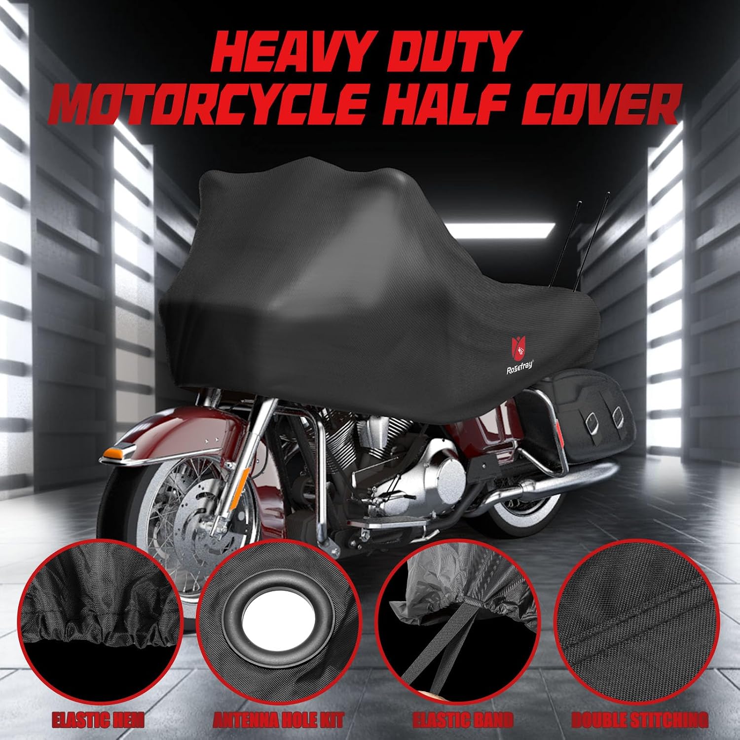 420D Motorcycle Half Cover-Outdoor Waterproof All Weather Protection Lightweight Half Cover,Black XL Size for Most Touring Models Harley Davidson,Honda Goldwing,Road King Street Glide