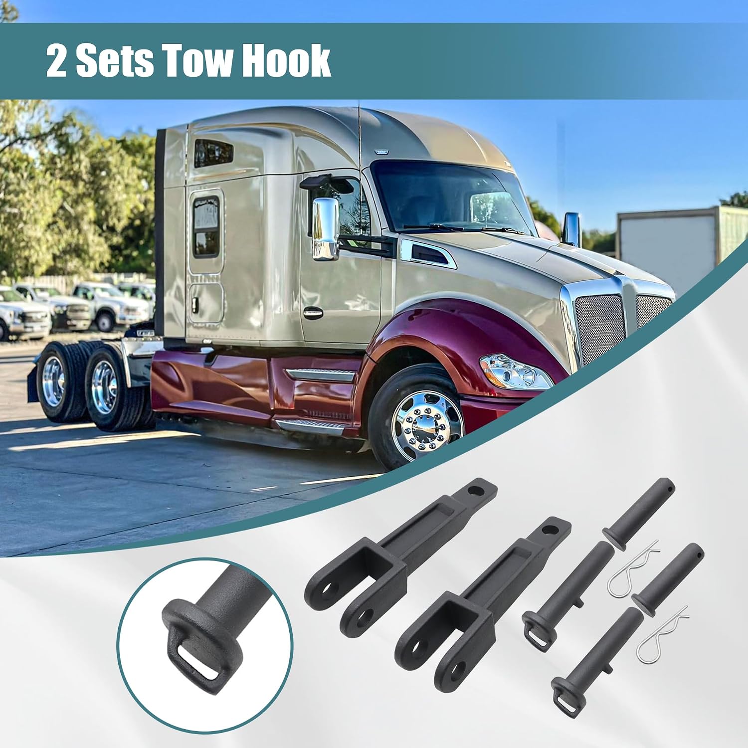 GXARTS 2 Sets Tow Hook Compatible with Kenworth Peterbilt with Pull Pins Frame Pins A20-6014 A65-6008 A65-6007