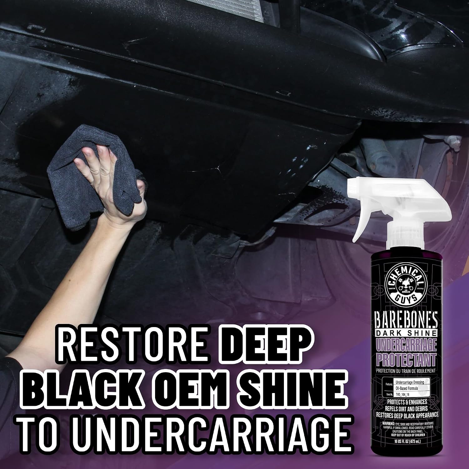 Chemical Guys TVD_104_16 Bare Bones Premium Dark Shine Spray for Undercarriage, Tires and Trim, Safe for Cars, Trucks, Motorcycles, RVs & More, 16 fl oz