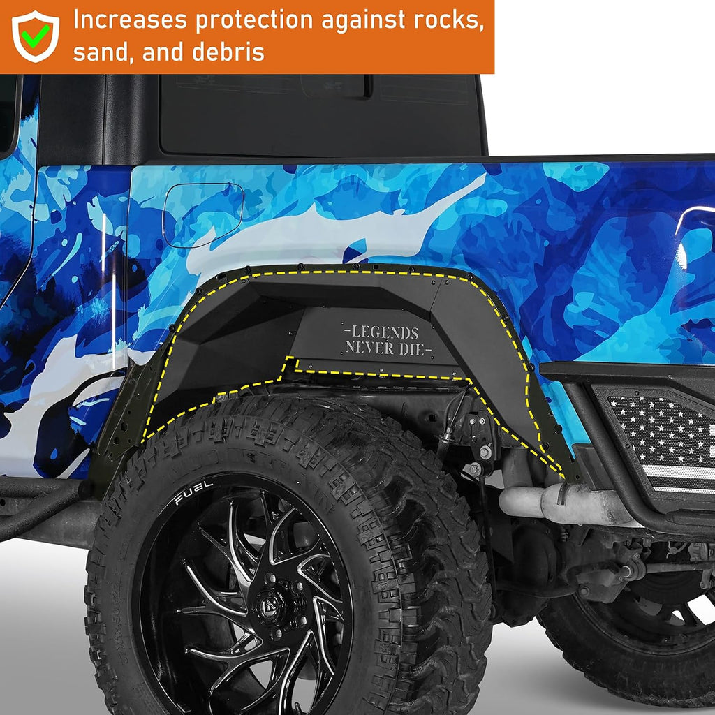 Hooke Road Gladiator JT Aluminum Rear Inner Fender Liners for 2020-2026 Jeep Gladiator JT 2/4 Doors, Legend Mud Guards Wheel Well Fenders - 2PCS