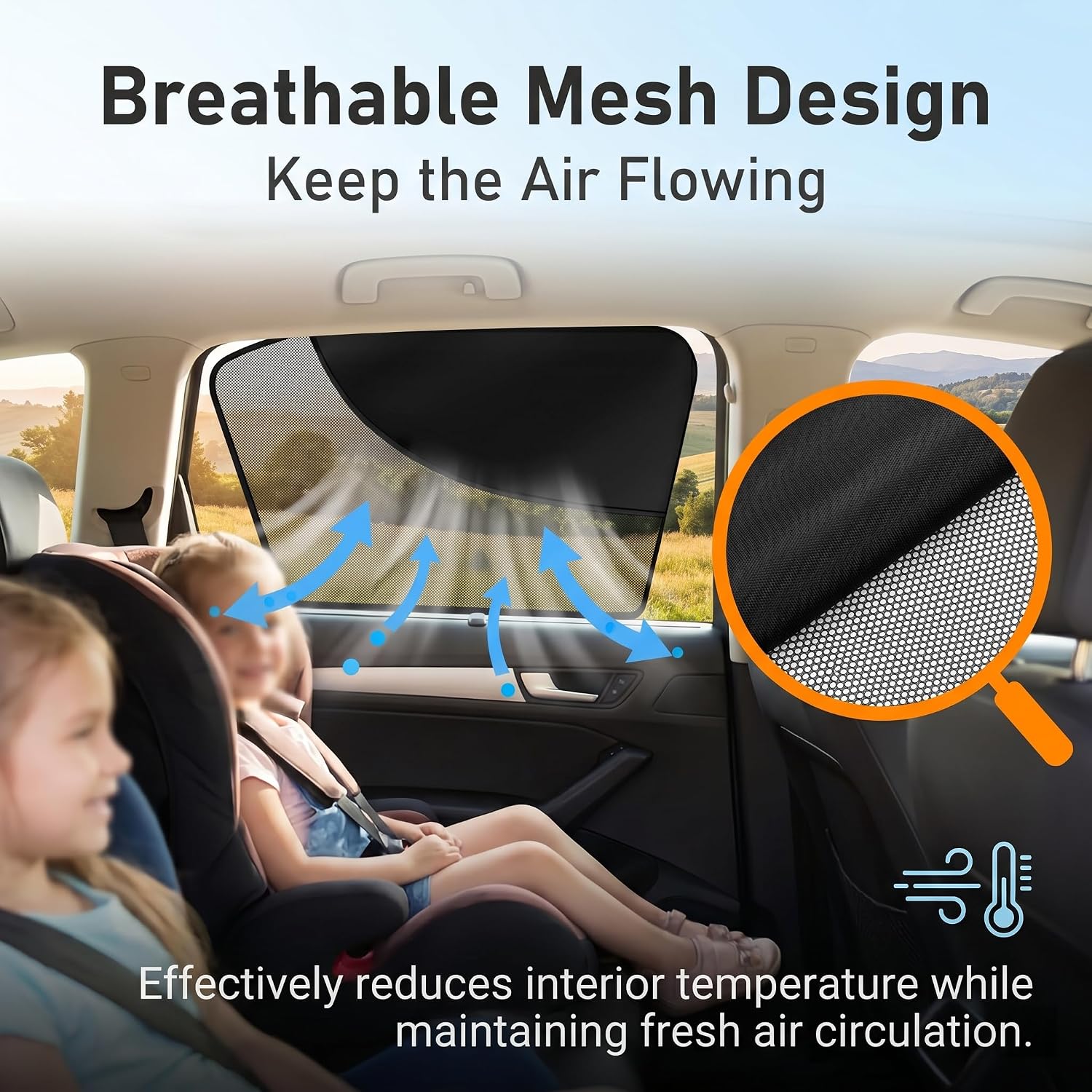 2 PCS Window Sun Shades, Half Blackout See-Through Side Front Window Cover, Double Layer Heat Glare Block Protector, Fit for Driver Passenger (Black)
