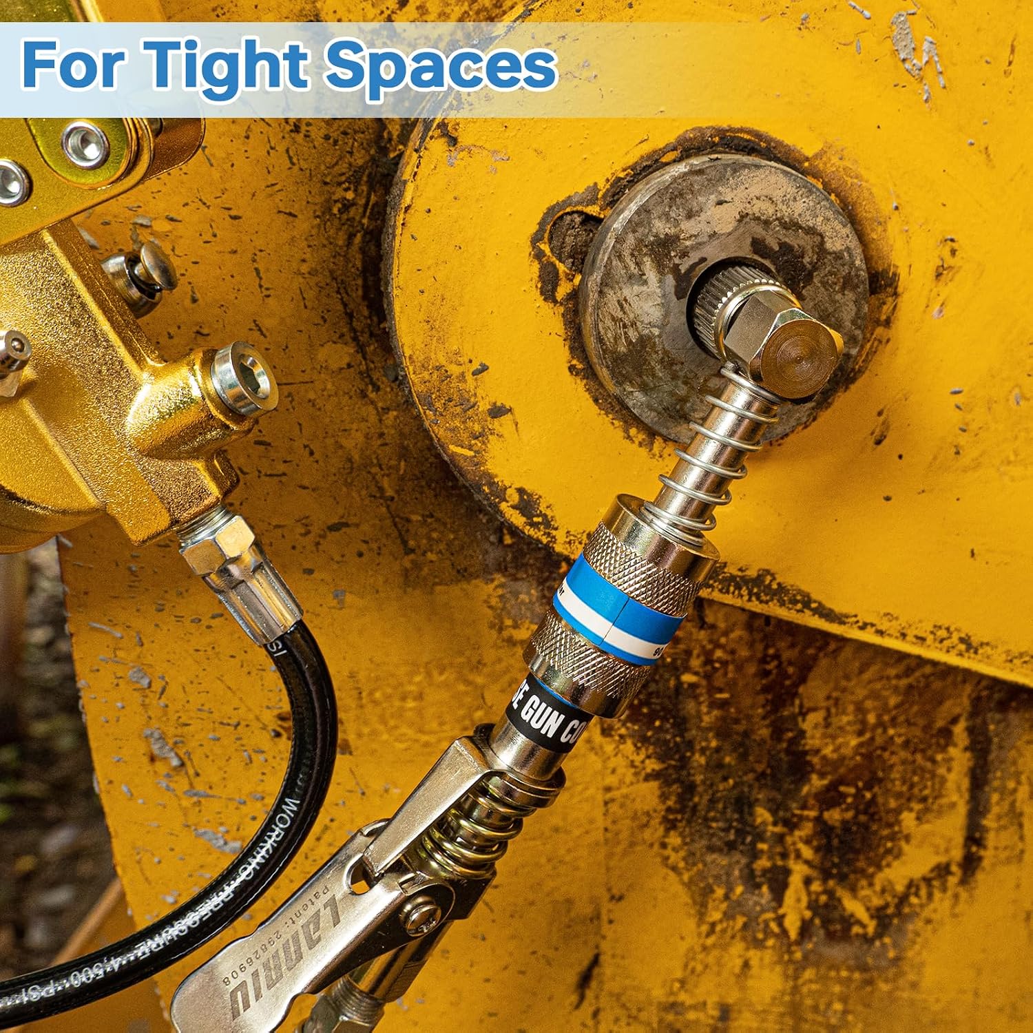 90 Degree Grease Gun Coupler, Heavy Duty Locking Grease Gun Adapter | 10,000 PSI High Pressure Right Angel Grease Gun Tips for Tight Spaces, Quick Release Lock, Upgraded 4-Jaw Design