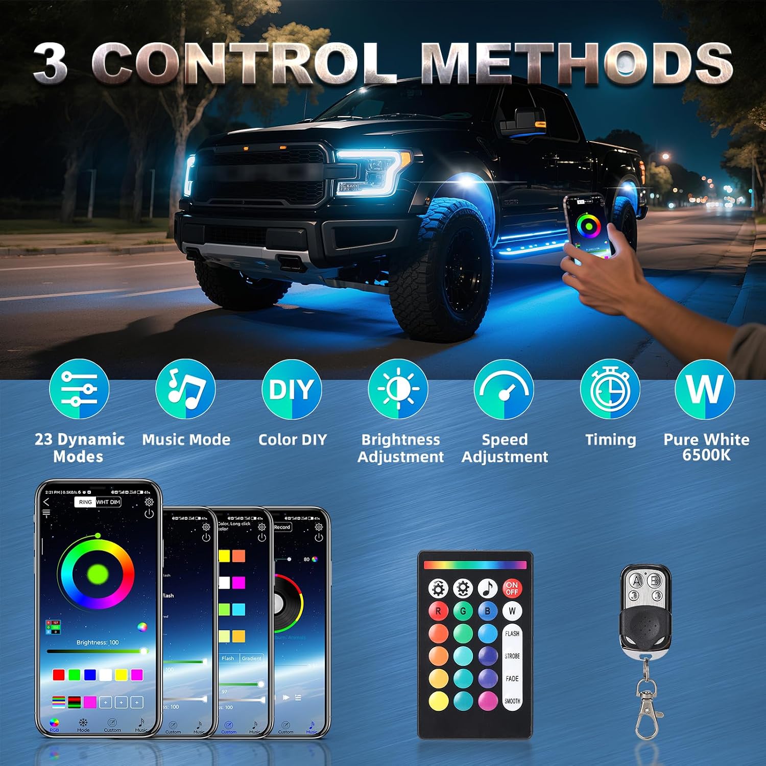 8 Pods Full Angle RGBW LED Rock Lights, 6500K Pure White RGB Rock Light for Jeeps Truck Golf Cart ATV UTV RZR Pickup Underbody, 12V Waterproof Multicolor Underglow Kit with APP/RF Control Sync Music