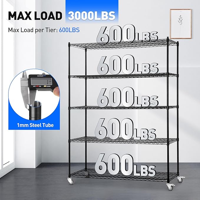 5 Tier Wire Shelf Shelving Unit, Heavy Duty Garage Storage Shelves - Image 5