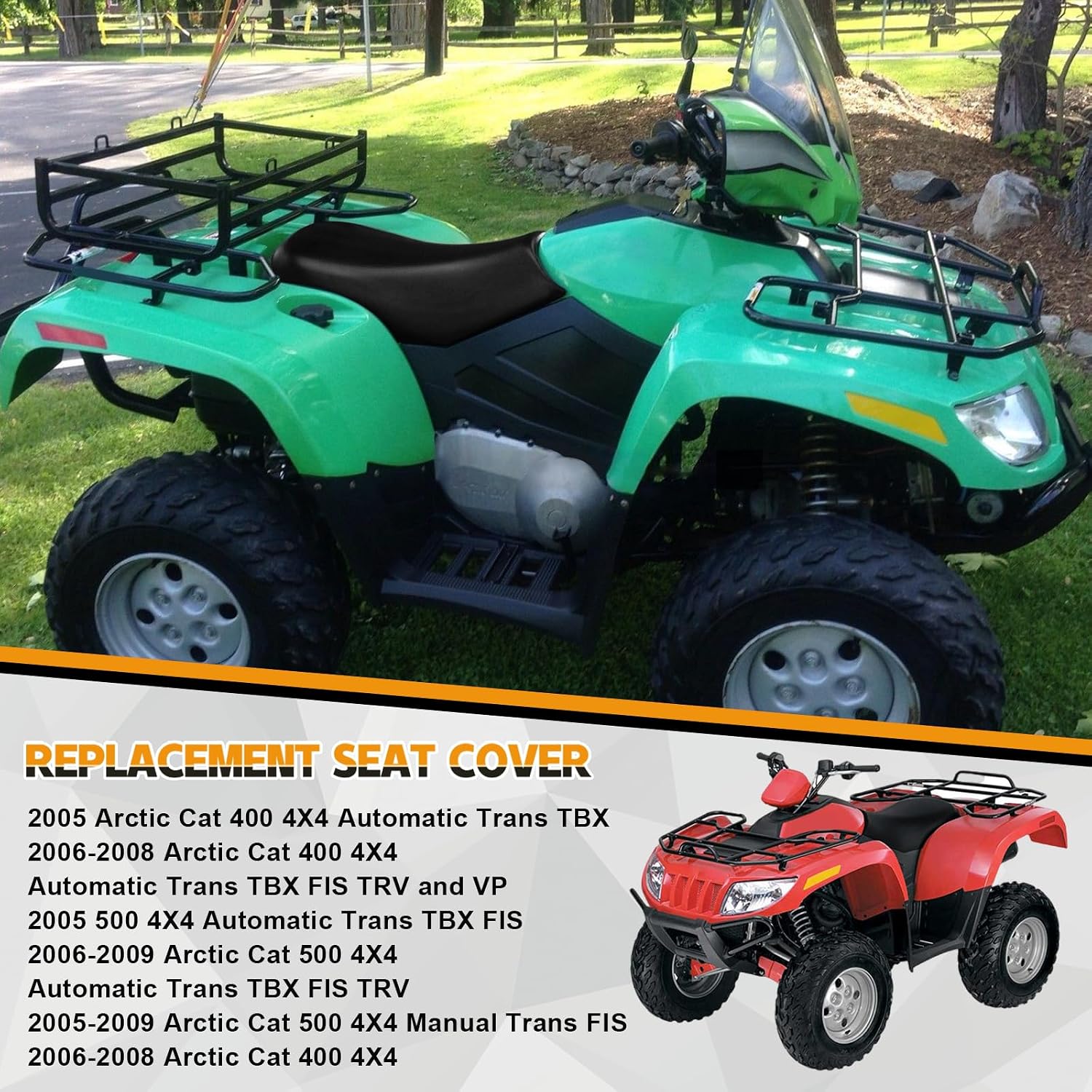 Seat Cover Compatible with 2005-2009 Arctic Cat 400 500, Heavy Duty Leather ATV Seat Cover Replacement, Black