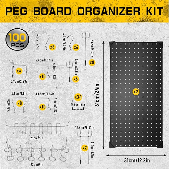 100PCS Pegboard Accessories Organizer Kit, Paper Towel Holder, Closet