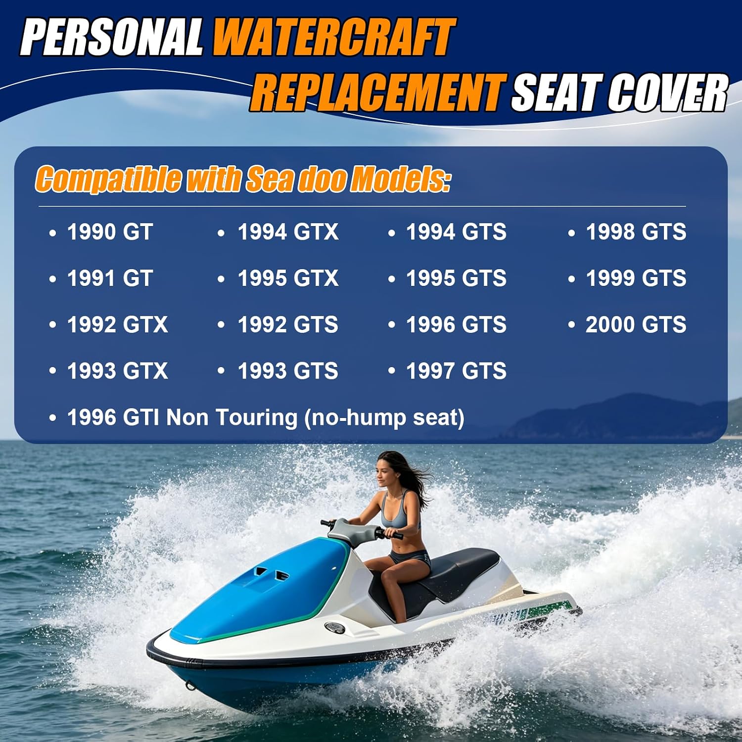Seat Cover Fits for 1990-2000 SeaDoo GT/GTX/GTS/GTI | 3-Layer Custom Fit 1.2mm Faux Leather: Waterproof, Filter Inner, Tough Base. Staple Install (Basic Setup Kit Included)