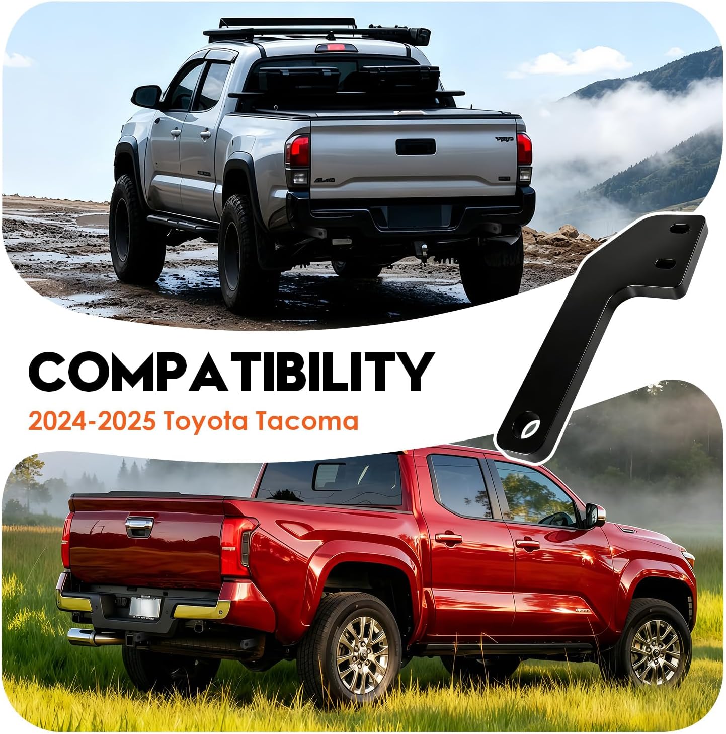Rear Tow Hooks Kit, Rear Recovery Points for 2024 2025 Toyota Tacoma, 2PCS Steel Construction Recovery Points Hooks, Black Tow Hook