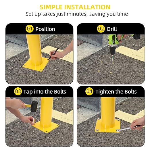 Safety Bollard 4 Packs, 42 Inch Height Steel Bollard Post - Image 5
