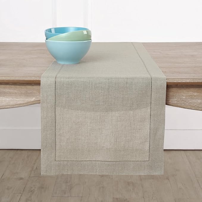Solino Home Linen Natural Table Runner 72 Inches Long - 100% Pure Linen Hemst...